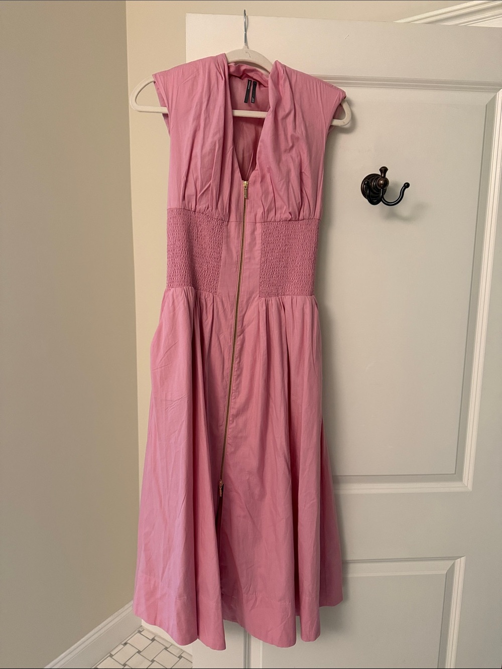 Anthropologie Pink Sleeveless Midi Dress with Front Zip
